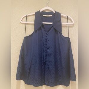 Zara Trafaluc collection Navy Sleeveless Women's Top Half button Collar